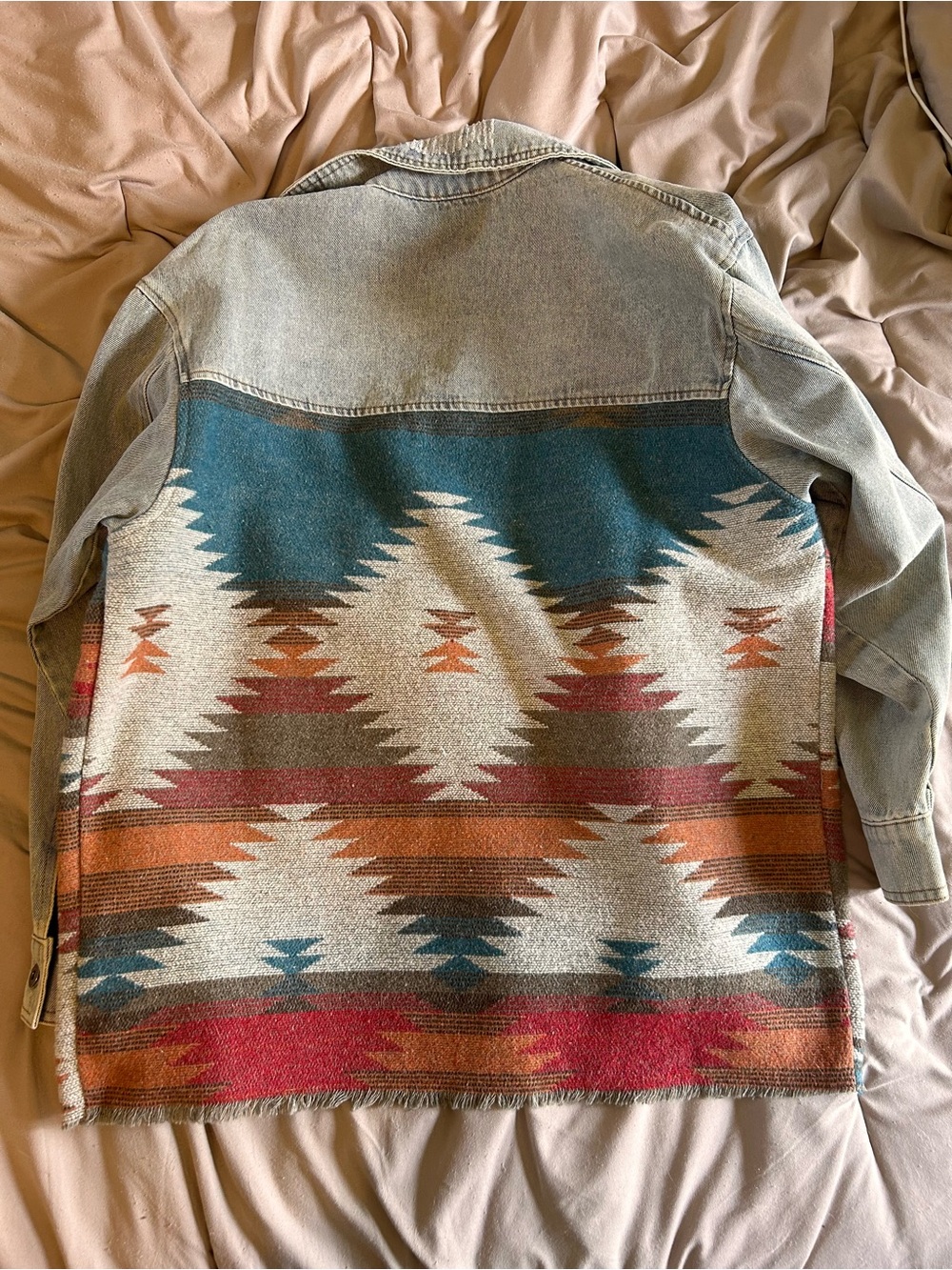 Denim Jacket with western blanket bottom - Picture 2 of 3